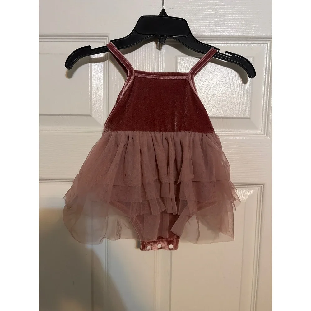 SHEIN Baby Girl‎ Velvet Tulle Tutu Romper 9-12M Dusty Rose Mauve Ballerina